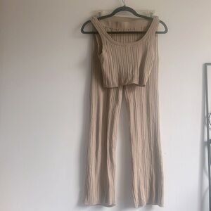 Women's Tan Ribbed Loungewear Set